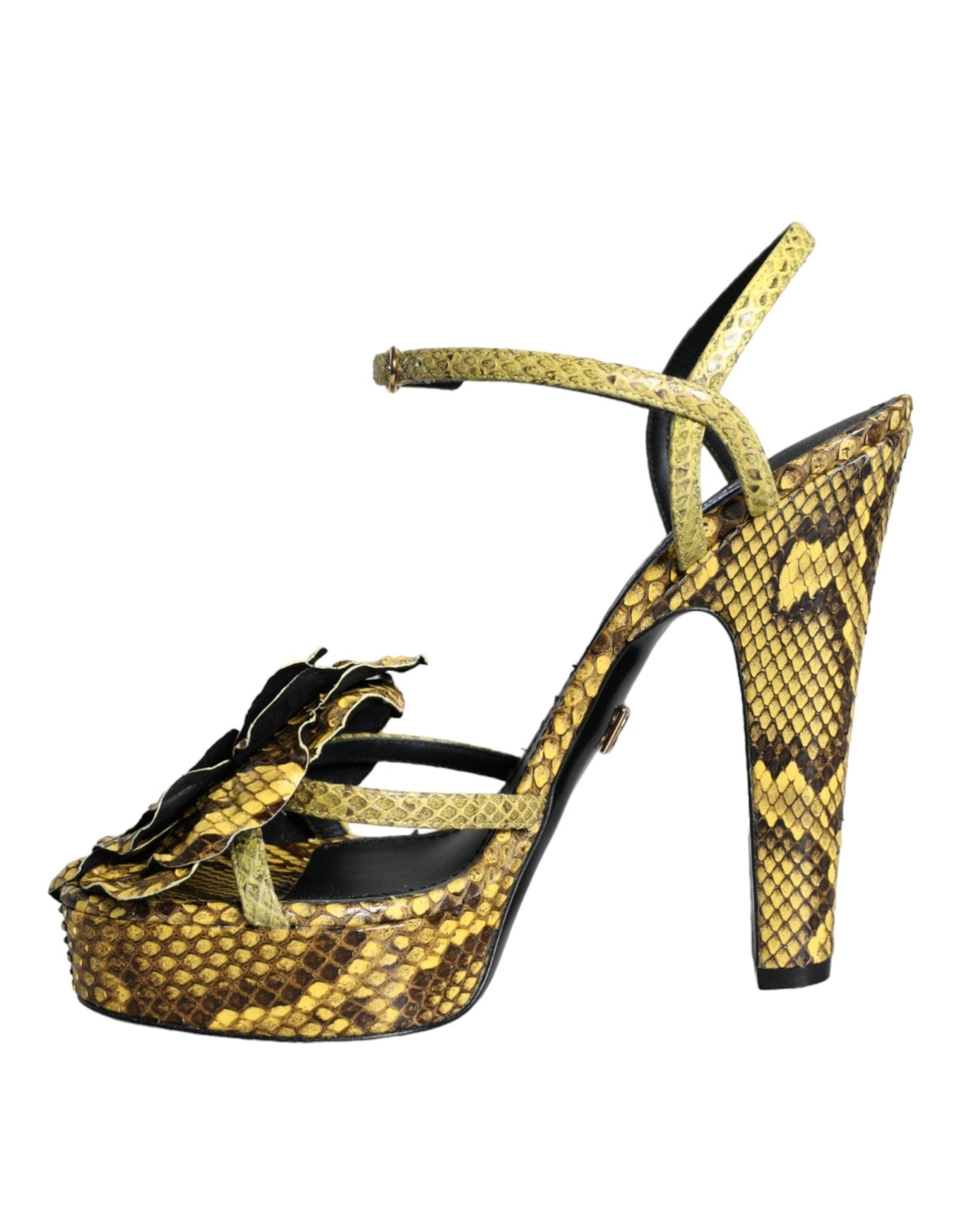 Dolce & Gabbana Yellow Exotic Leather Ankle Strap Heels Sandals Shoes - SMARTMARTNZ