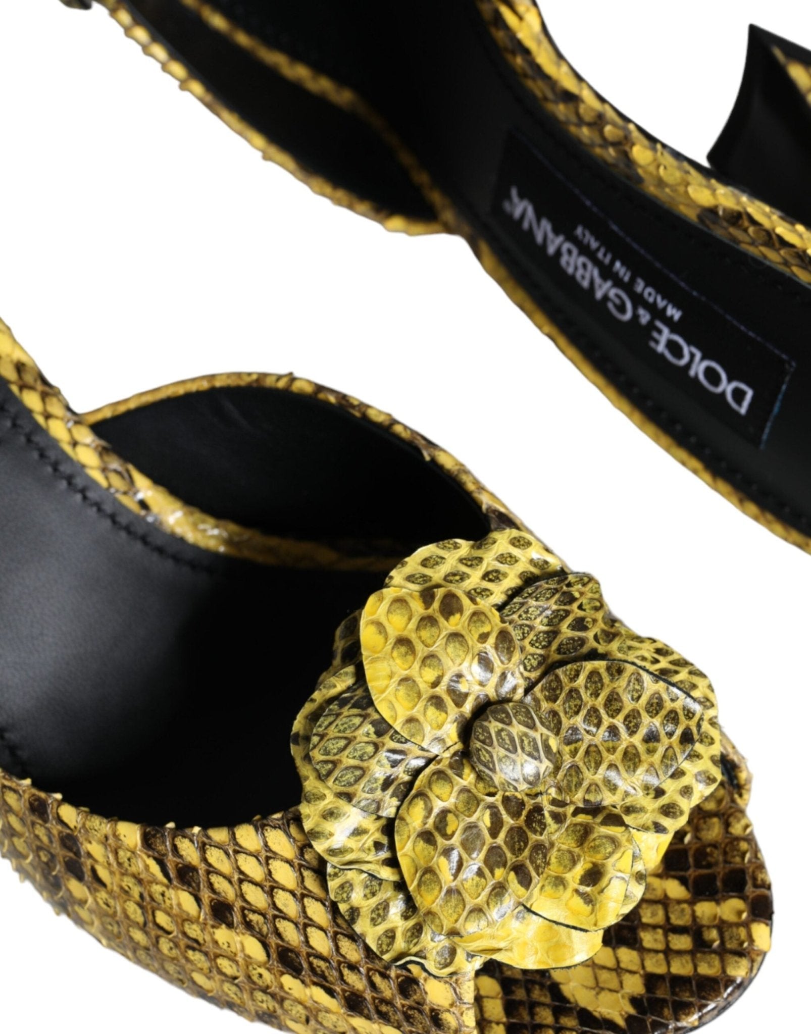 Dolce & Gabbana Yellow Leather Block Heels Slides Shoes - SMARTMARTNZ
