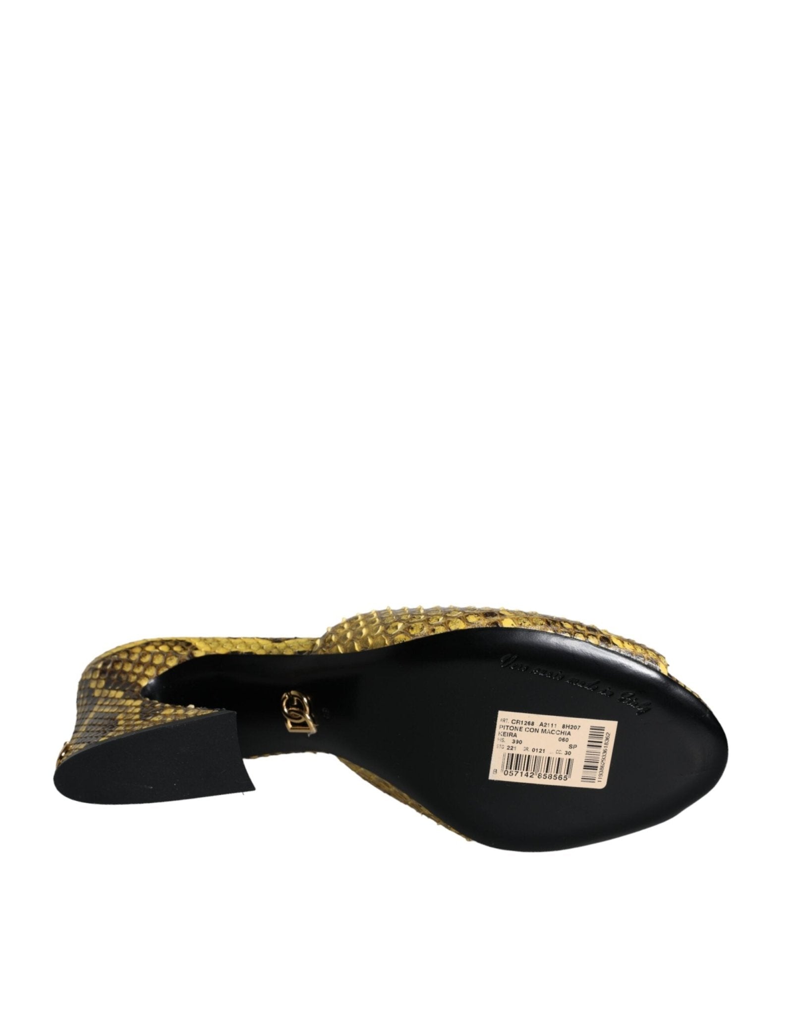 Dolce & Gabbana Yellow Leather Block Heels Slides Shoes - SMARTMARTNZ