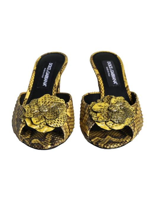 Dolce & Gabbana Yellow Leather Block Heels Slides Shoes - SMARTMARTNZ