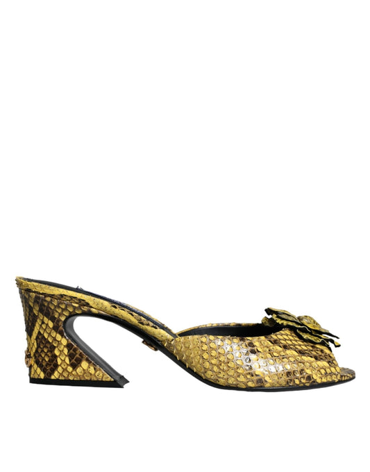 Dolce & Gabbana Yellow Leather Block Heels Slides Shoes - SMARTMARTNZ