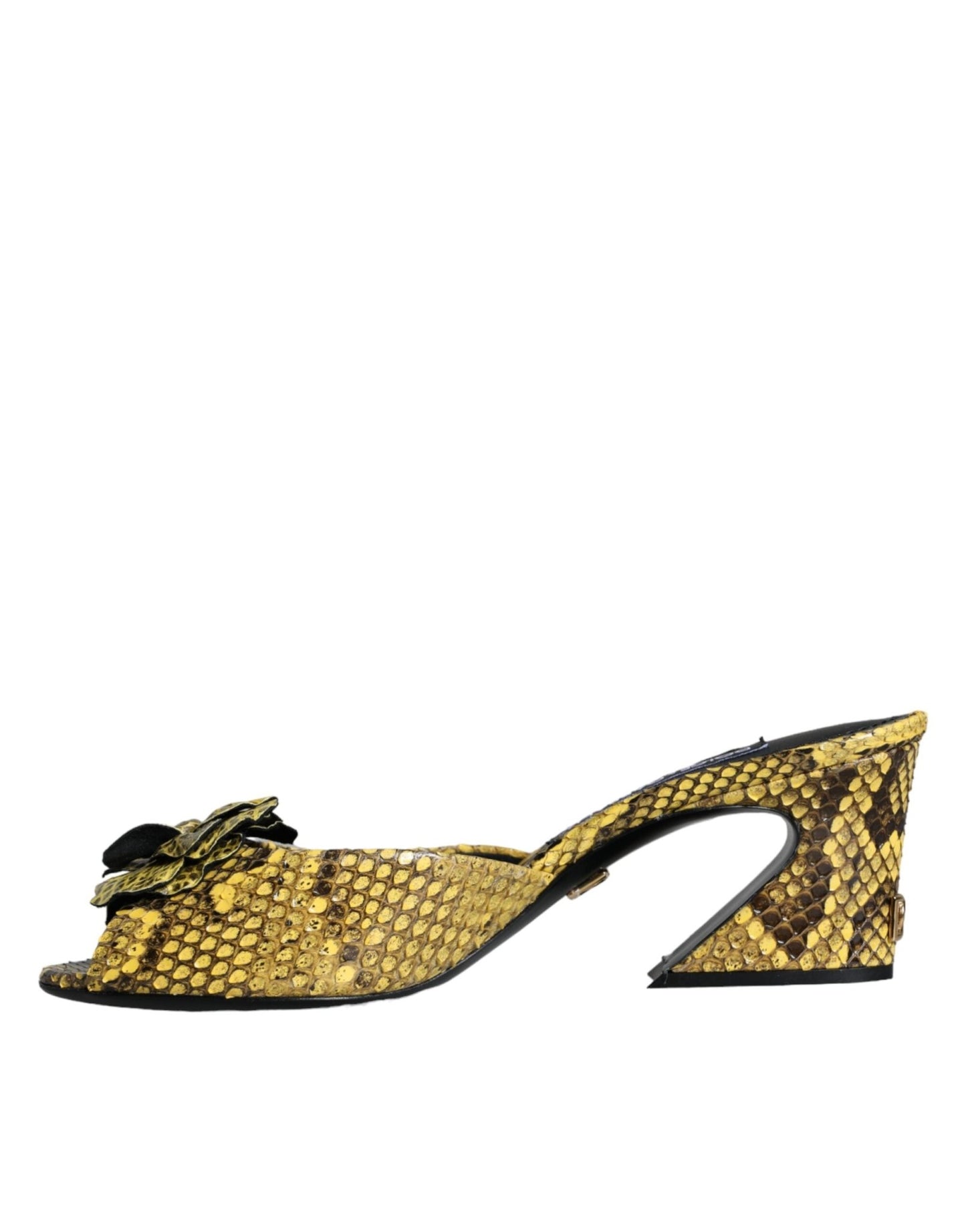 Dolce & Gabbana Yellow Leather Block Heels Slides Shoes - SMARTMARTNZ