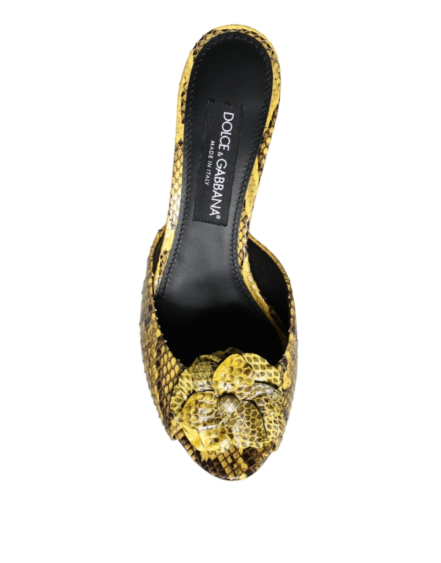 Dolce & Gabbana Yellow Leather Block Heels Slides Shoes - SMARTMARTNZ