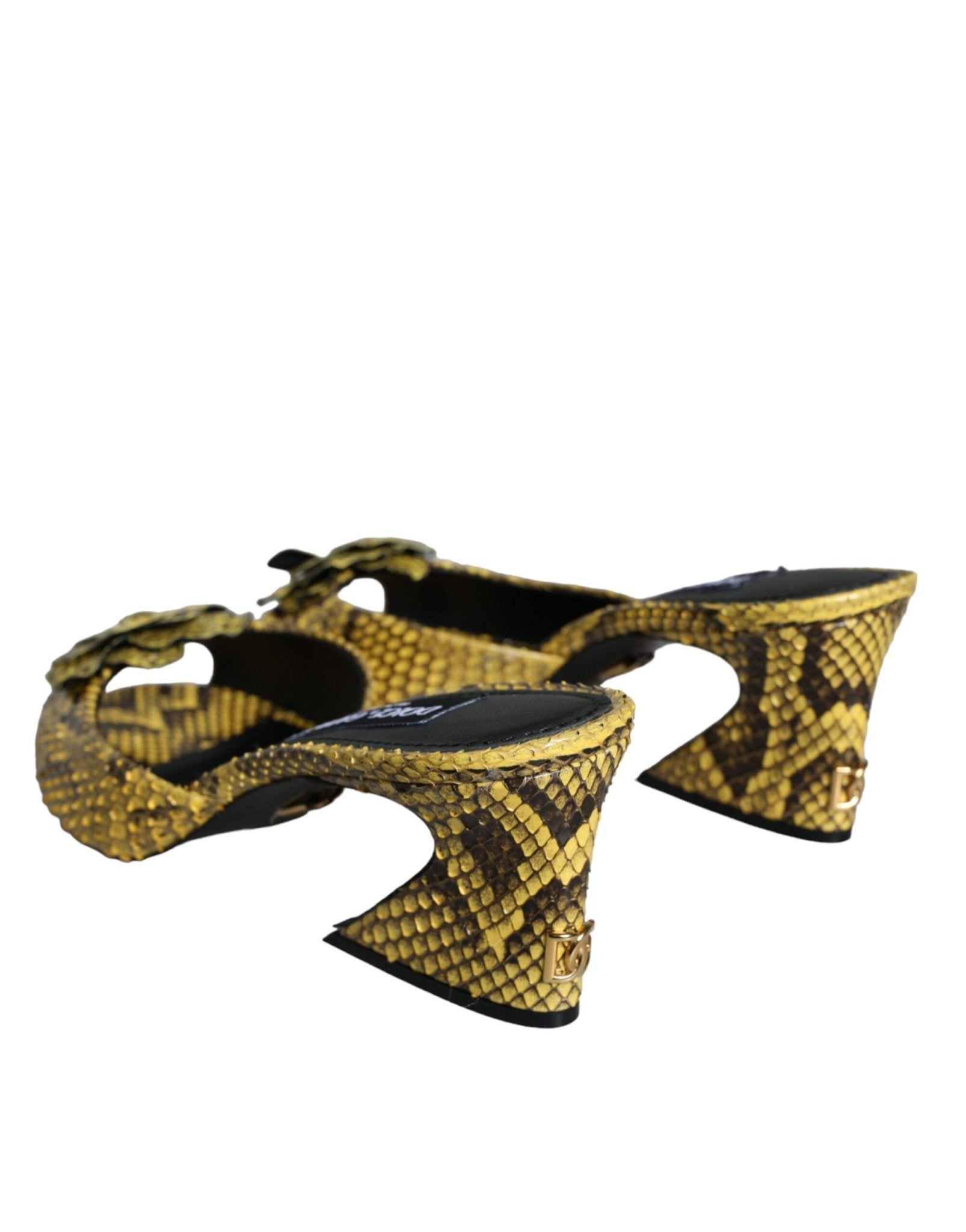 Dolce & Gabbana Yellow Leather Block Heels Slides Shoes - SMARTMARTNZ
