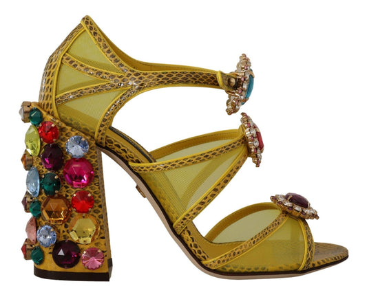 Dolce & Gabbana Yellow Leather Crystal Ayers Sandals Shoes - SMARTMARTNZ