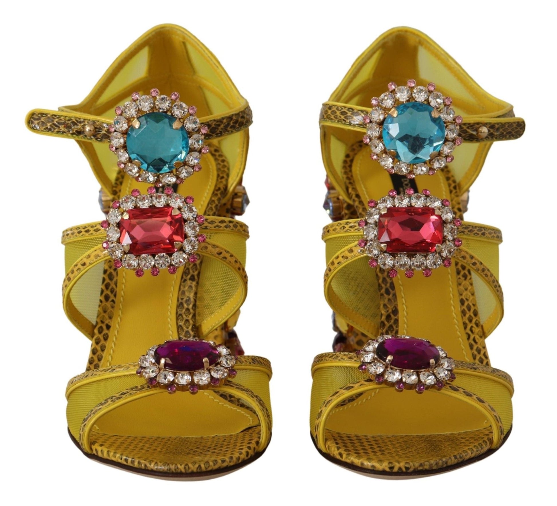 Dolce & Gabbana Yellow Leather Crystal Ayers Sandals Shoes - SMARTMARTNZ