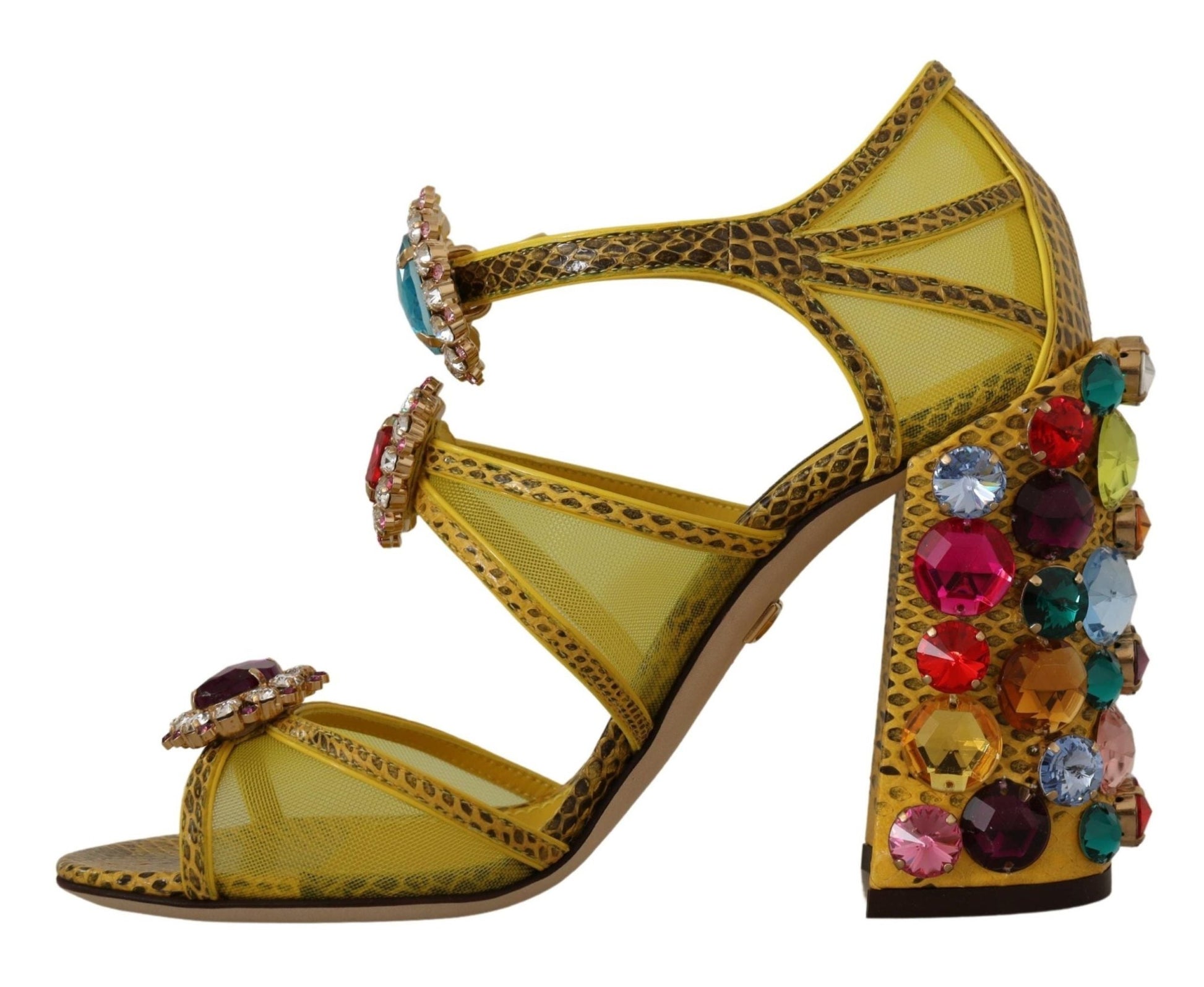 Dolce & Gabbana Yellow Leather Crystal Ayers Sandals Shoes - SMARTMARTNZ