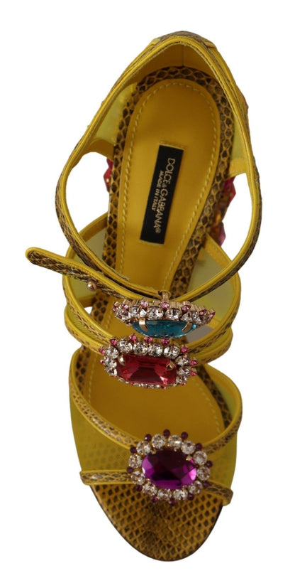Dolce & Gabbana Yellow Leather Crystal Ayers Sandals Shoes - SMARTMARTNZ