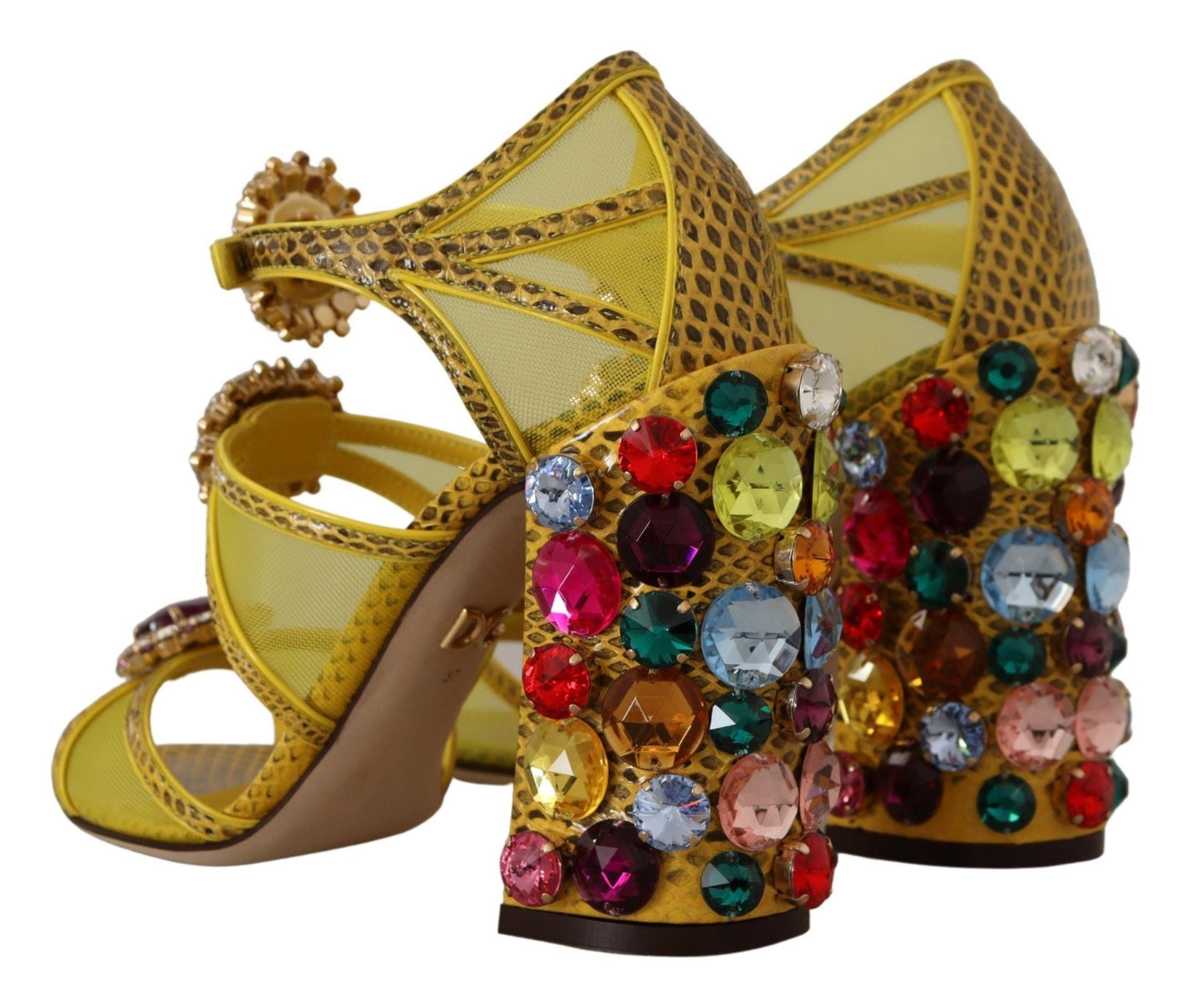 Dolce & Gabbana Yellow Leather Crystal Ayers Sandals Shoes - SMARTMARTNZ