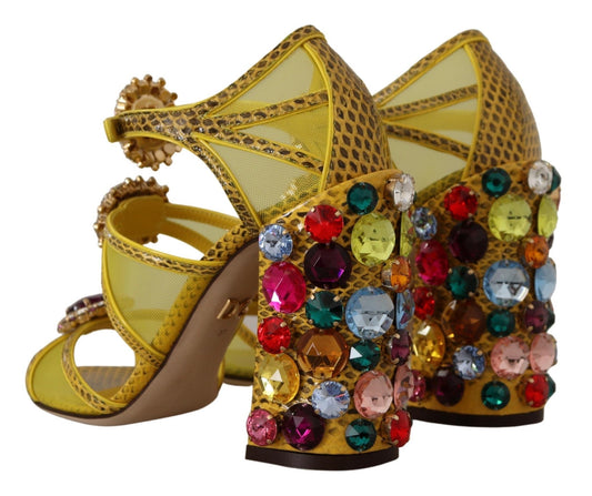 Dolce & Gabbana Yellow Leather Crystal Ayers Sandals Shoes - SMARTMARTNZ