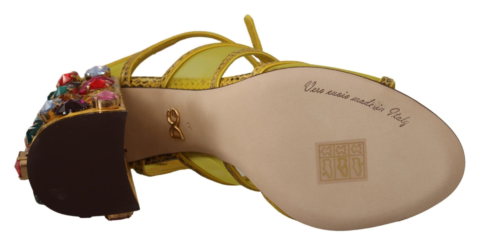 Dolce & Gabbana Yellow Leather Crystal Ayers Sandals Shoes - SMARTMARTNZ