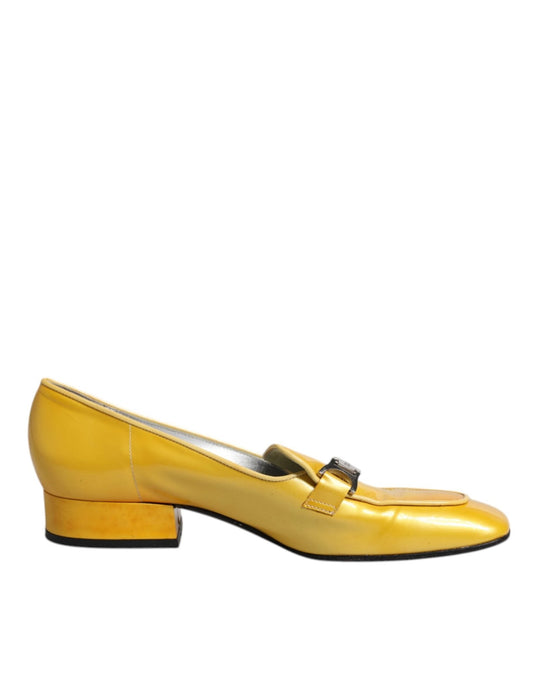 Dolce & Gabbana Yellow Leather Logo Plaque Slip On Mocassin Shoes - SMARTMARTNZ