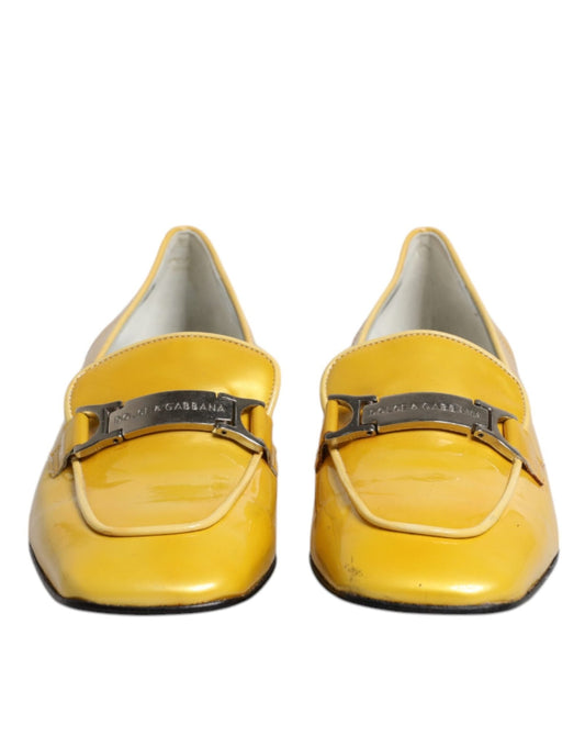 Dolce & Gabbana Yellow Leather Logo Plaque Slip On Mocassin Shoes - SMARTMARTNZ