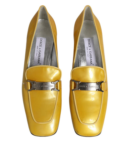Dolce & Gabbana Yellow Leather Logo Plaque Slip On Mocassin Shoes - SMARTMARTNZ
