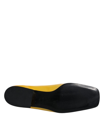Dolce & Gabbana Yellow Leather Logo Plaque Slip On Mocassin Shoes - SMARTMARTNZ