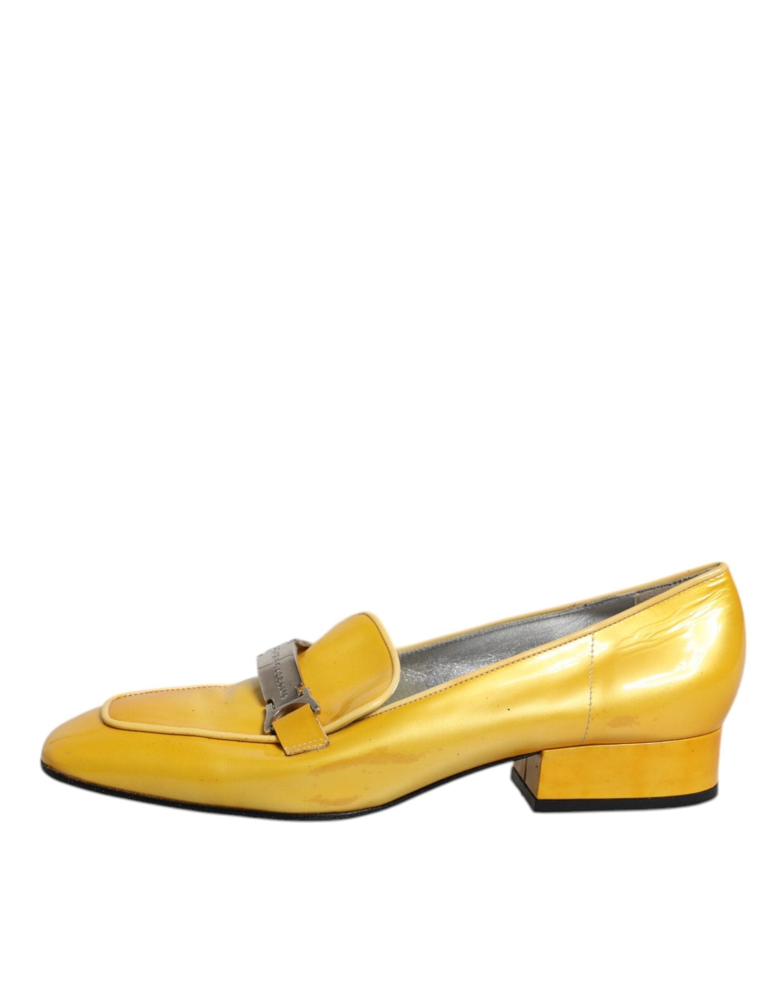 Dolce & Gabbana Yellow Leather Logo Plaque Slip On Mocassin Shoes - SMARTMARTNZ