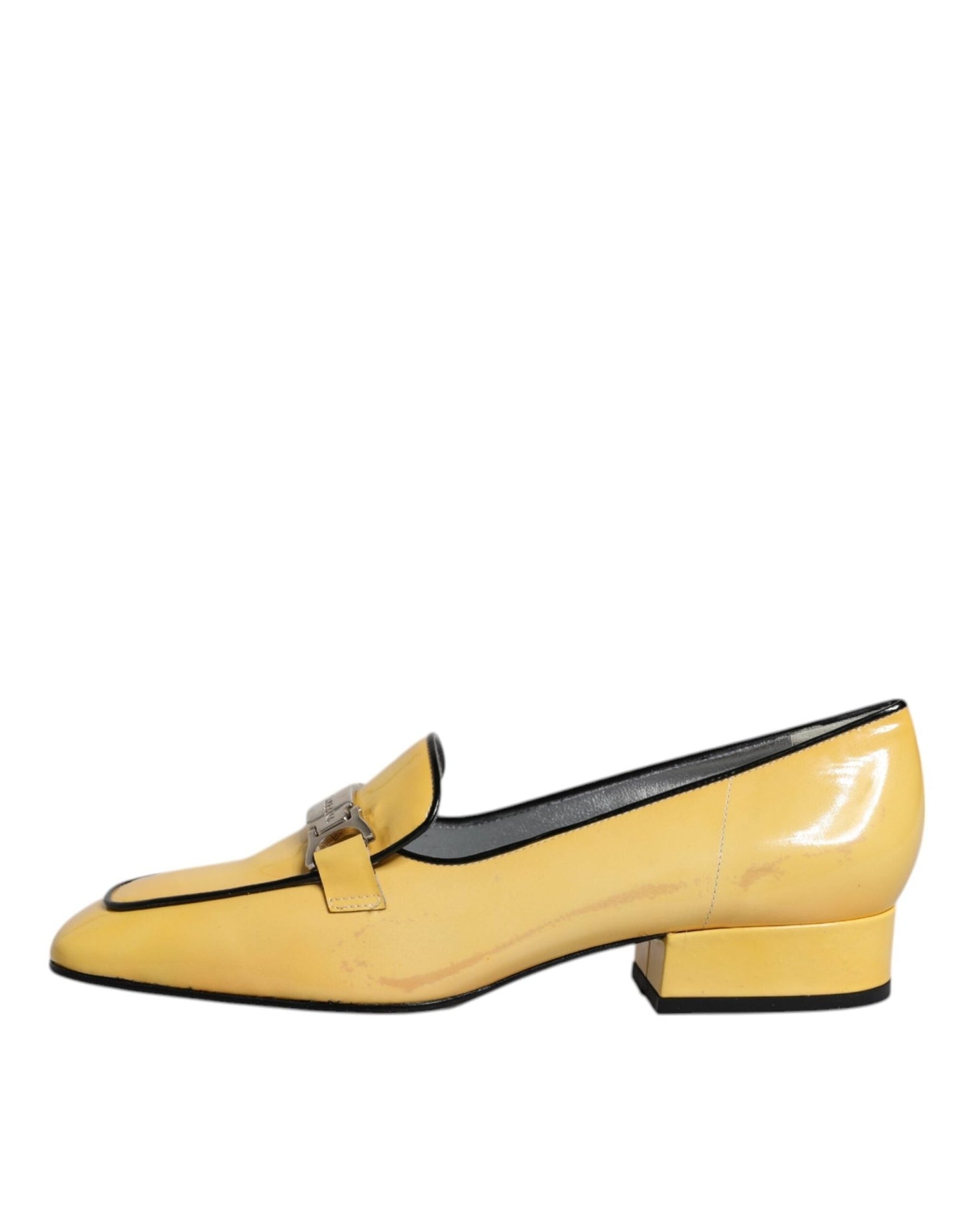 Dolce & Gabbana Yellow Leather Logo Plaque Slip On Mocassin Shoes - SMARTMARTNZ