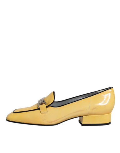 Dolce & Gabbana Yellow Leather Logo Plaque Slip On Mocassin Shoes - SMARTMARTNZ