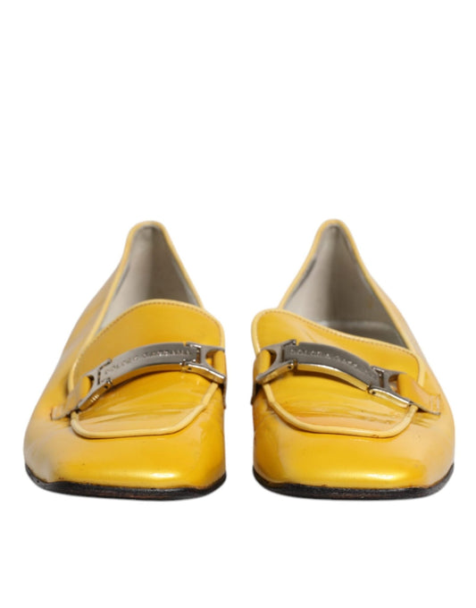 Dolce & Gabbana Yellow Leather Logo Plaque Slip On Mocassin Shoes - SMARTMARTNZ