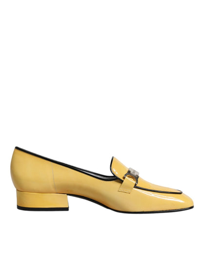 Dolce & Gabbana Yellow Leather Logo Plaque Slip On Mocassin Shoes - SMARTMARTNZ