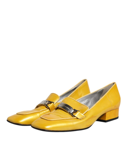 Dolce & Gabbana Yellow Leather Logo Plaque Slip On Mocassin Shoes - SMARTMARTNZ