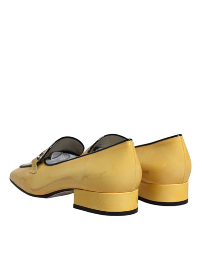 Dolce & Gabbana Yellow Leather Logo Plaque Slip On Mocassin Shoes - SMARTMARTNZ