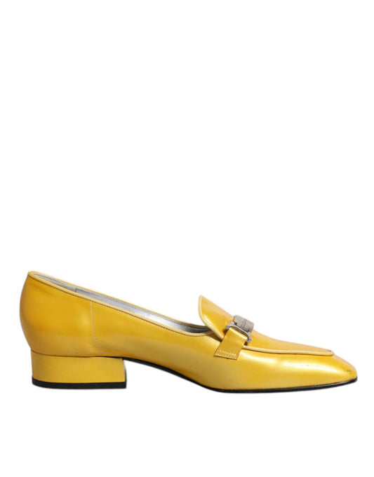 Dolce & Gabbana Yellow Leather Logo Plaque Slip On Mocassin Shoes - SMARTMARTNZ