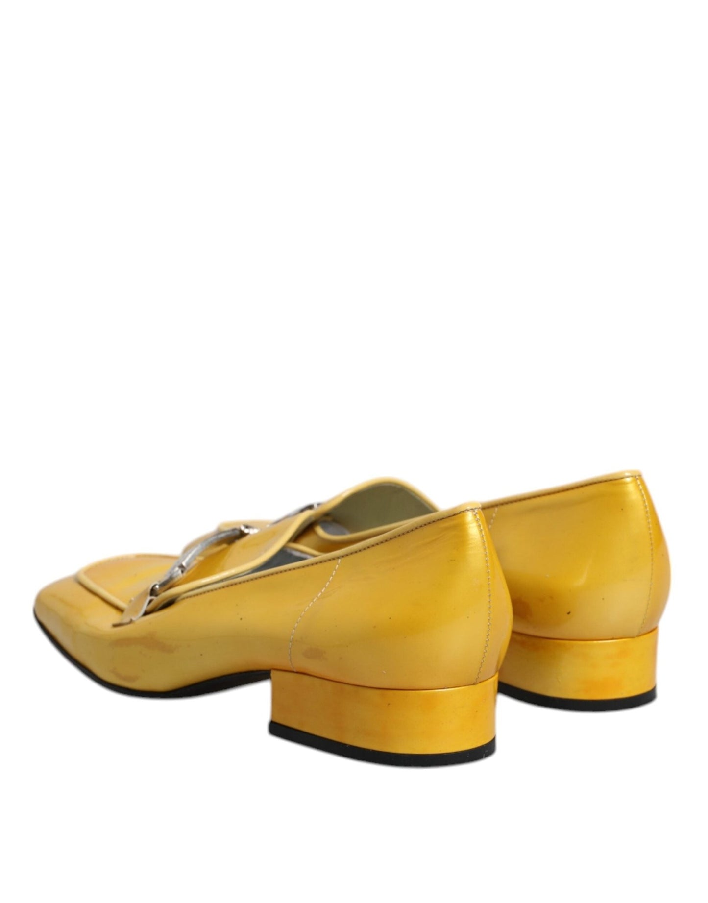 Dolce & Gabbana Yellow Leather Logo Plaque Slip On Mocassin Shoes - SMARTMARTNZ