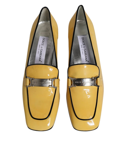 Dolce & Gabbana Yellow Leather Logo Plaque Slip On Mocassin Shoes - SMARTMARTNZ