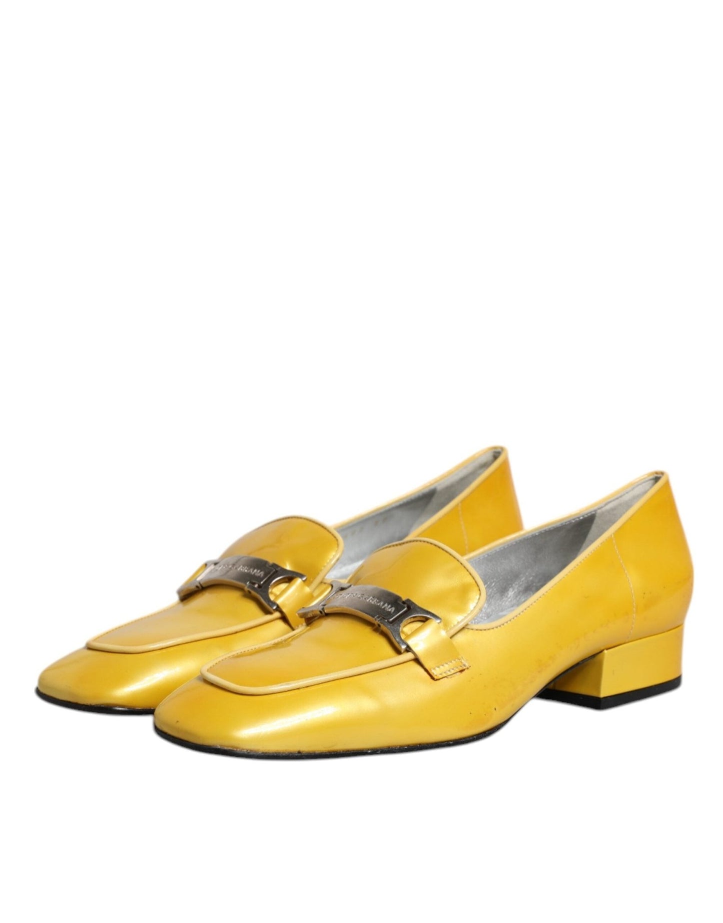 Dolce & Gabbana Yellow Leather Logo Plaque Slip On Mocassin Shoes - SMARTMARTNZ