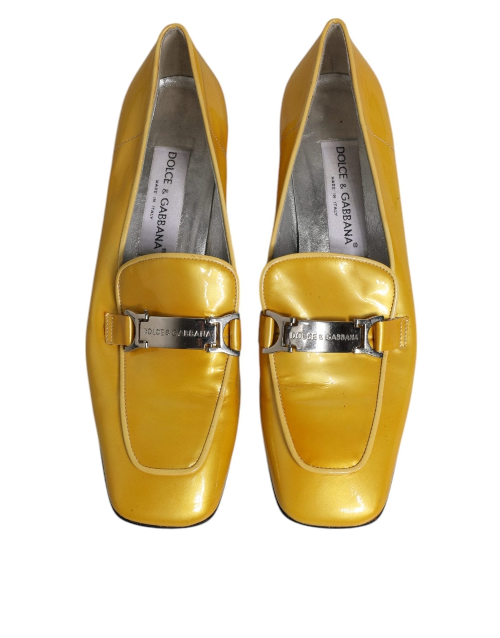 Dolce & Gabbana Yellow Leather Logo Plaque Slip On Mocassin Shoes - SMARTMARTNZ