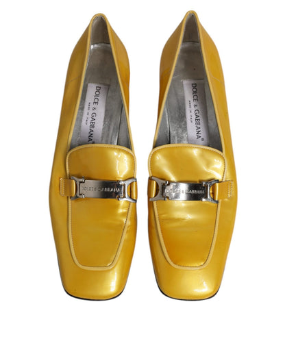 Dolce & Gabbana Yellow Leather Logo Plaque Slip On Mocassin Shoes - SMARTMARTNZ