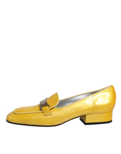 Dolce & Gabbana Yellow Leather Logo Plaque Slip On Mocassin Shoes - SMARTMARTNZ