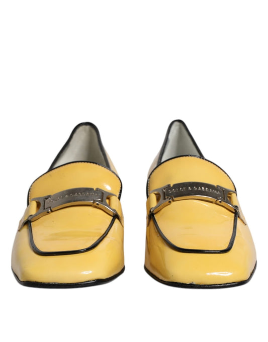 Dolce & Gabbana Yellow Leather Logo Plaque Slip On Mocassin Shoes - SMARTMARTNZ