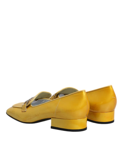 Dolce & Gabbana Yellow Leather Logo Plaque Slip On Mocassin Shoes - SMARTMARTNZ