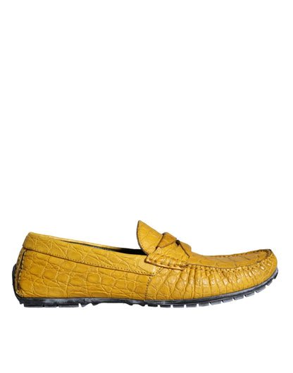 Dolce & Gabbana Yellow Leather Slip Mocassin Loafers Shoes - SMARTMARTNZ