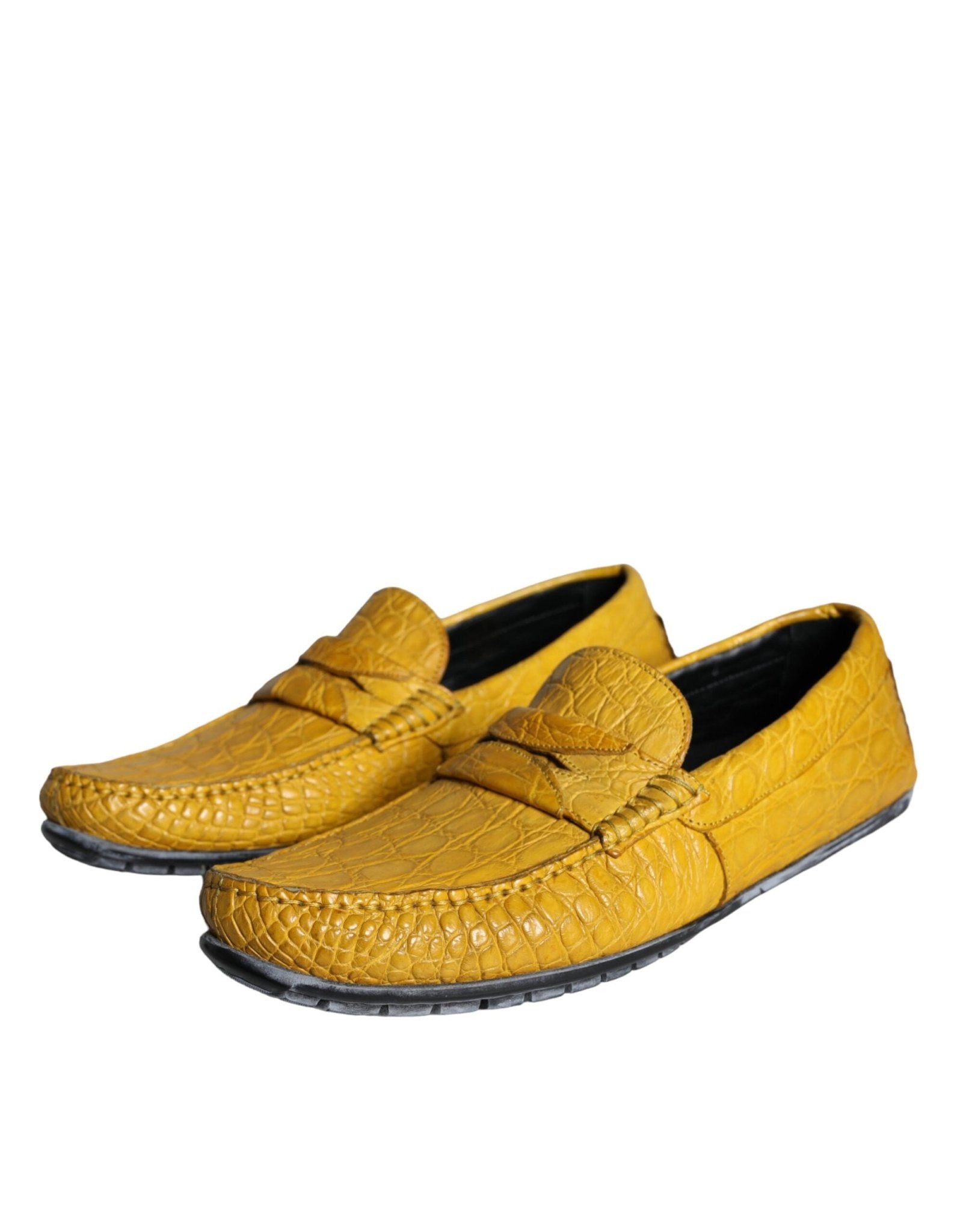 Dolce & Gabbana Yellow Leather Slip Mocassin Loafers Shoes - SMARTMARTNZ