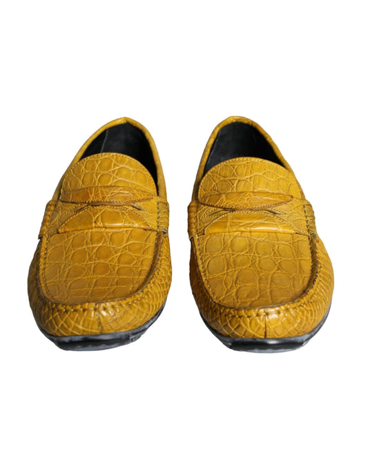 Dolce & Gabbana Yellow Leather Slip Mocassin Loafers Shoes - SMARTMARTNZ