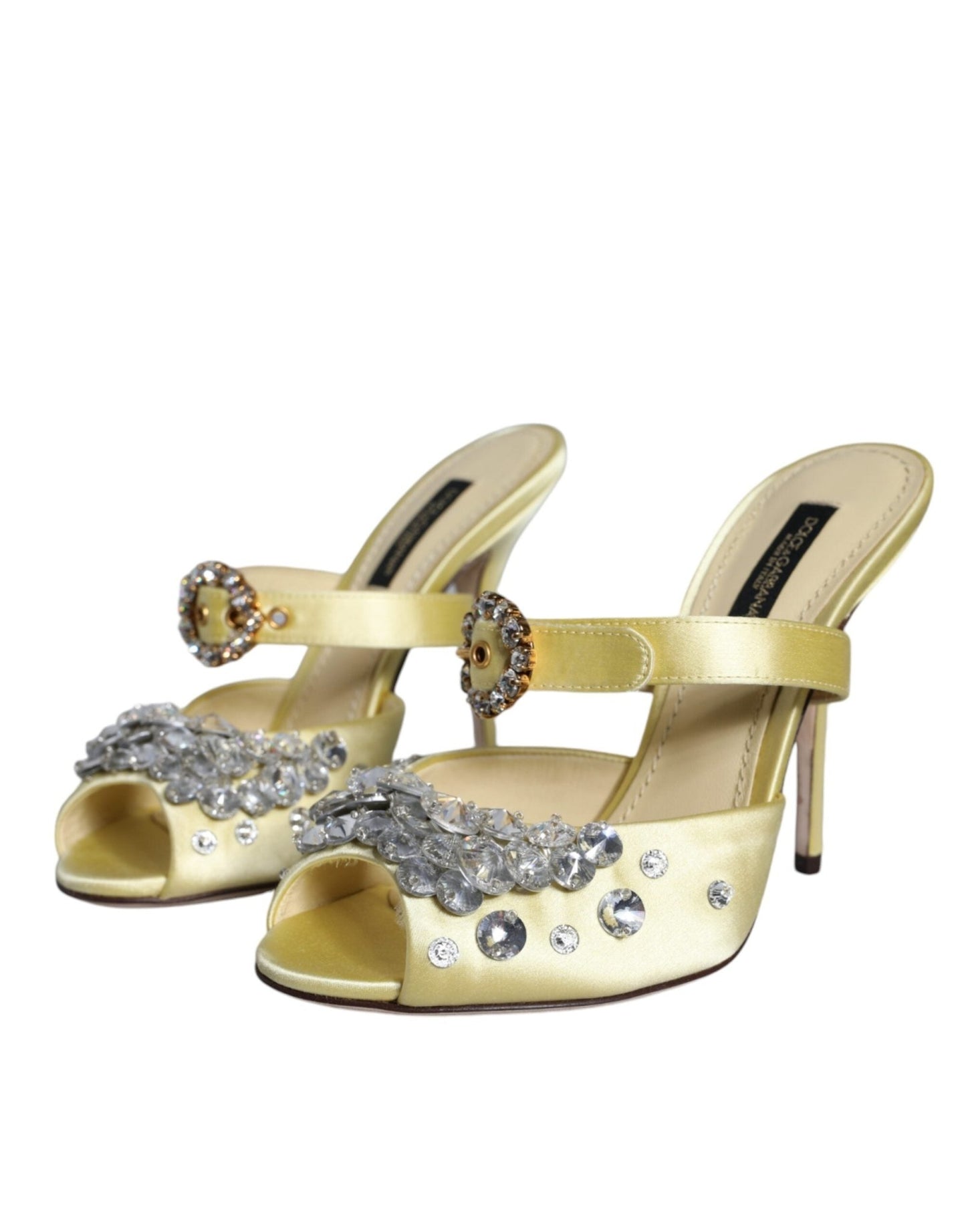 Dolce & Gabbana Yellow Mary Janes Satin Crystal Sandals Shoes - SMARTMARTNZ
