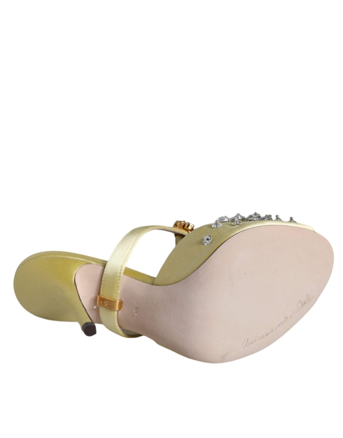 Dolce & Gabbana Yellow Mary Janes Satin Crystal Sandals Shoes - SMARTMARTNZ