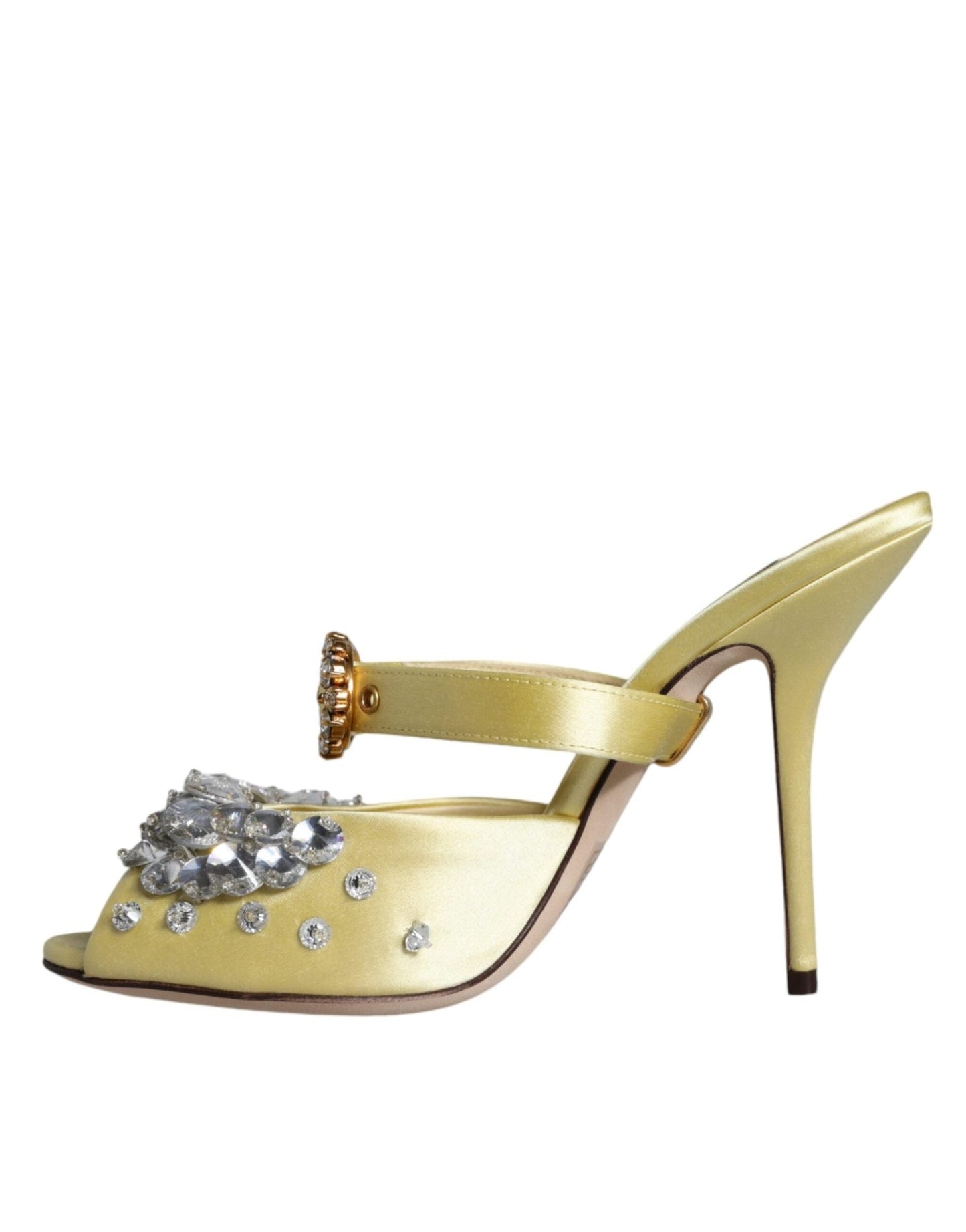 Dolce & Gabbana Yellow Mary Janes Satin Crystal Sandals Shoes - SMARTMARTNZ