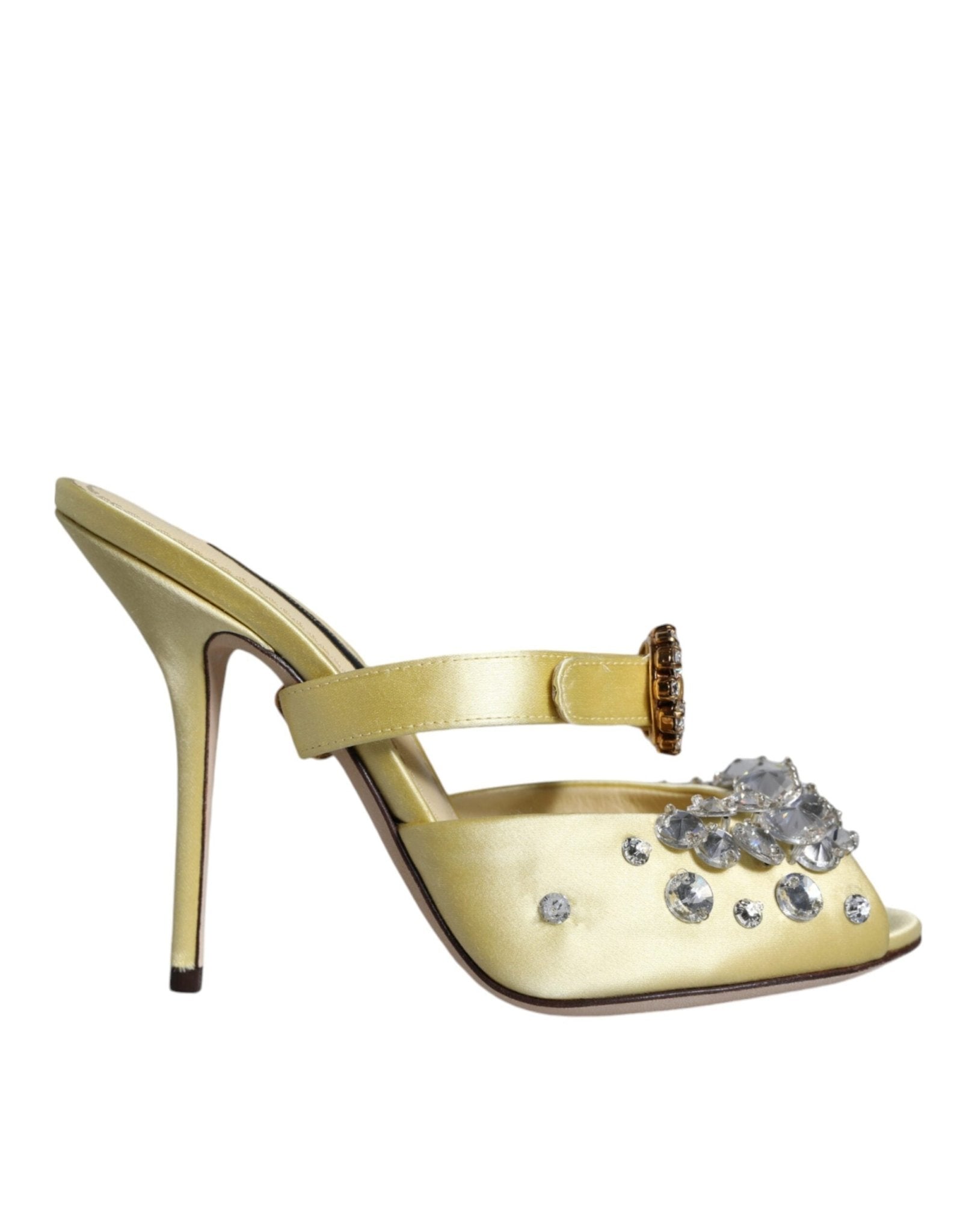 Dolce & Gabbana Yellow Mary Janes Satin Crystal Sandals Shoes - SMARTMARTNZ