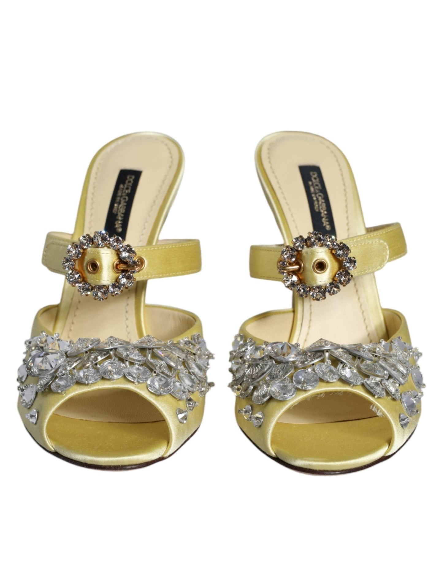 Dolce & Gabbana Yellow Mary Janes Satin Crystal Sandals Shoes - SMARTMARTNZ