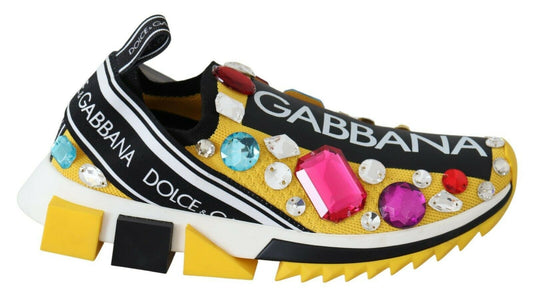 Dolce & Gabbana Yellow Multicolor Crystals Sneakers Shoes - SMARTMARTNZ