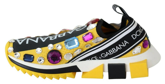 Dolce & Gabbana Yellow Multicolor Crystals Sneakers Shoes - SMARTMARTNZ
