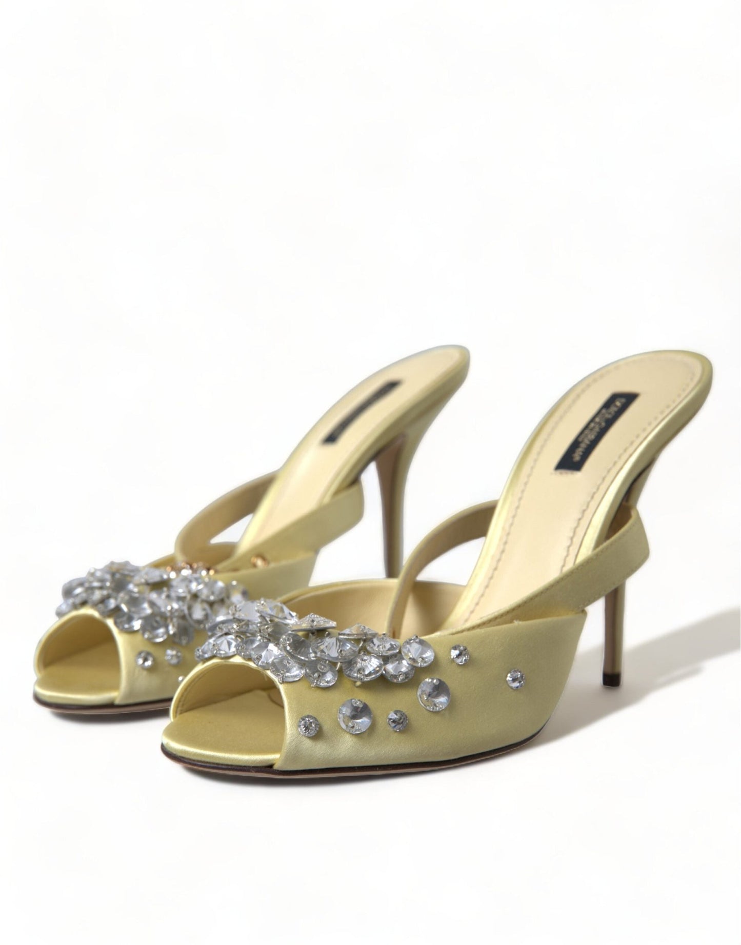 Dolce & Gabbana Yellow Satin Crystal Mary Janes Sandals - SMARTMARTNZ