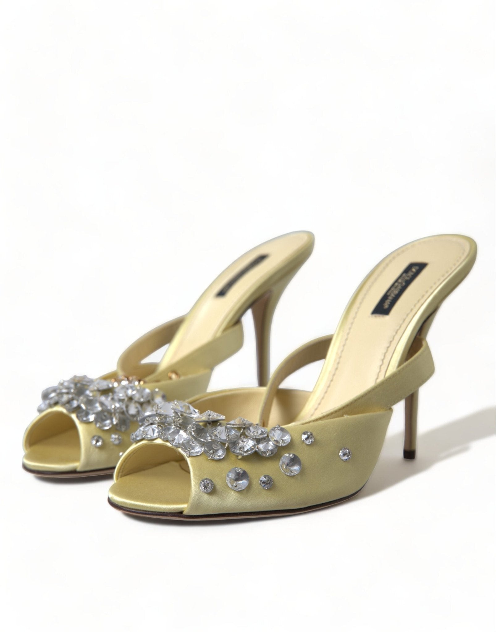 Dolce & Gabbana Yellow Satin Crystal Mary Janes Sandals - SMARTMARTNZ