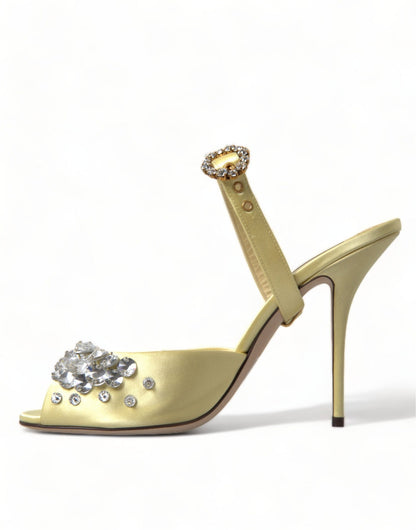 Dolce & Gabbana Yellow Satin Crystal Mary Janes Sandals - SMARTMARTNZ