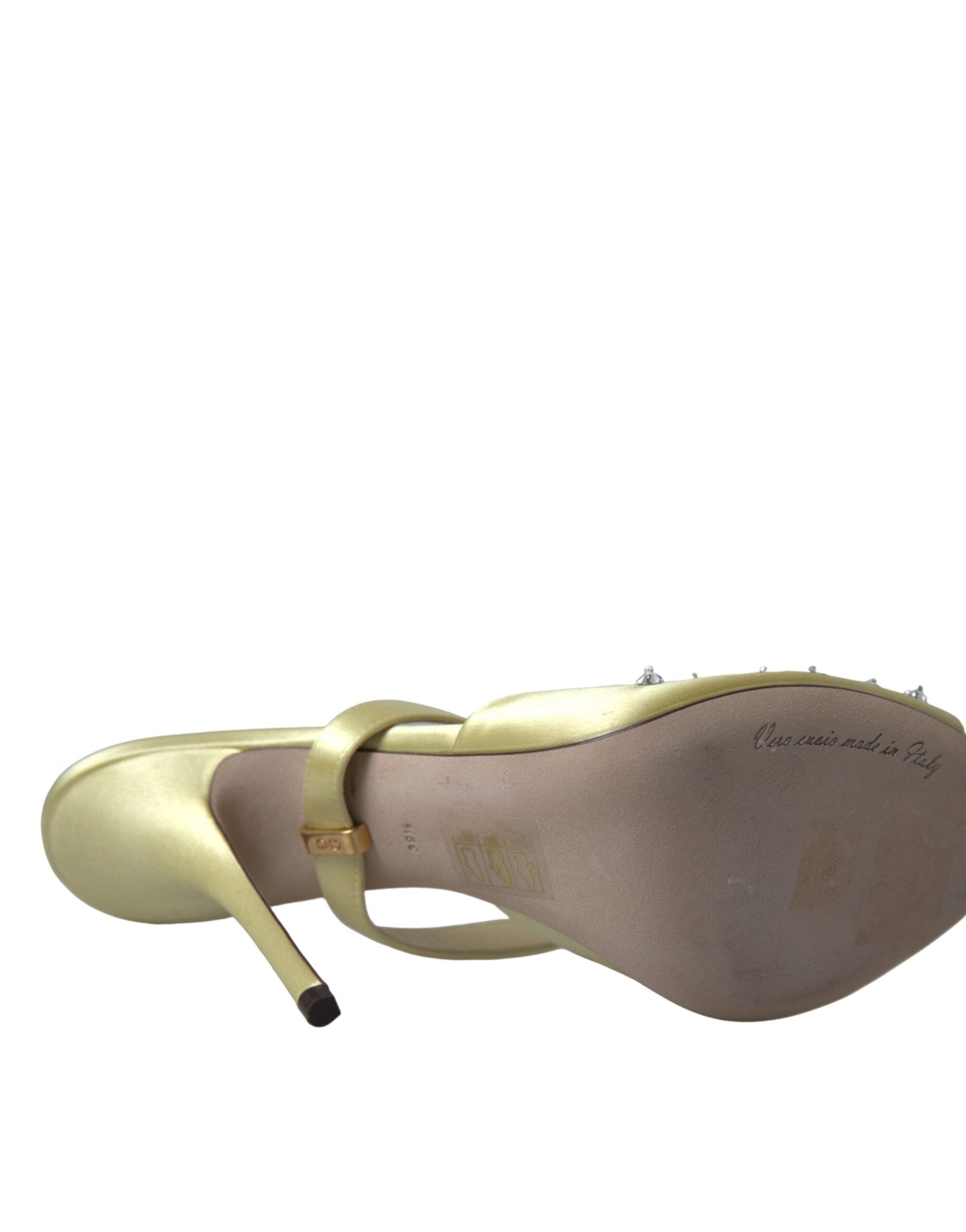Dolce & Gabbana Yellow Satin Crystal Mary Janes Sandals - SMARTMARTNZ