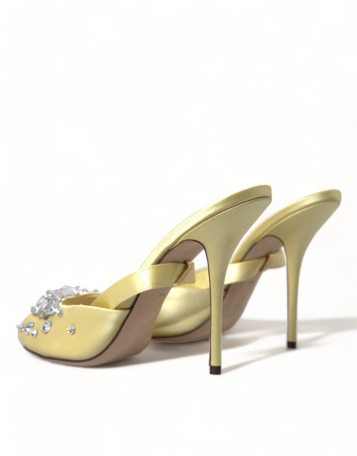 Dolce & Gabbana Yellow Satin Crystal Mary Janes Sandals - SMARTMARTNZ